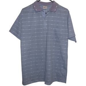 Vintage 70s Campus Blue White Pin Stripe Golf Polo Casual Preppy Shirt L USA